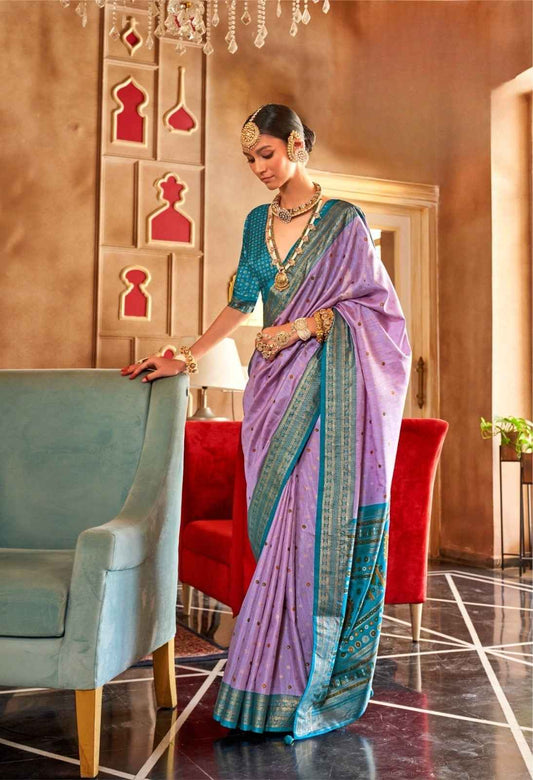 Lavender & Teal Mercerized Sigma Silk Saree with Patola Pallu