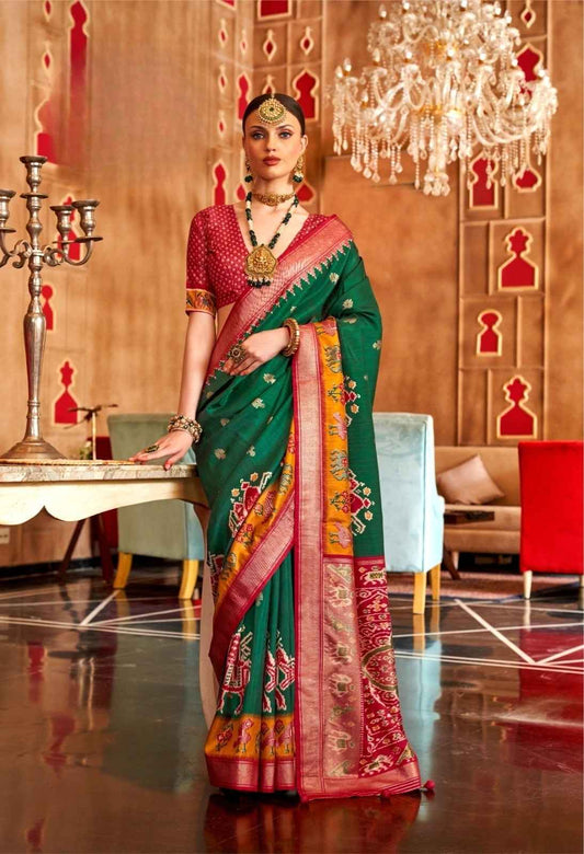 Green & Maroon Sigma Silk Saree with Patola Sambalpuri Pallu