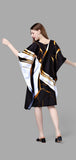 Black & White Abstract Kaftan Dress with Gold Print