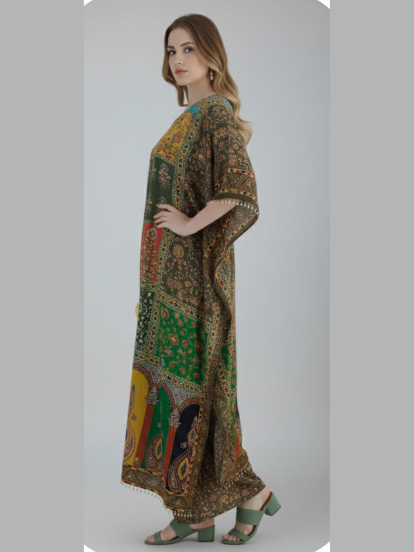 Elegant Multicolor Designer Kaftan Suit Set