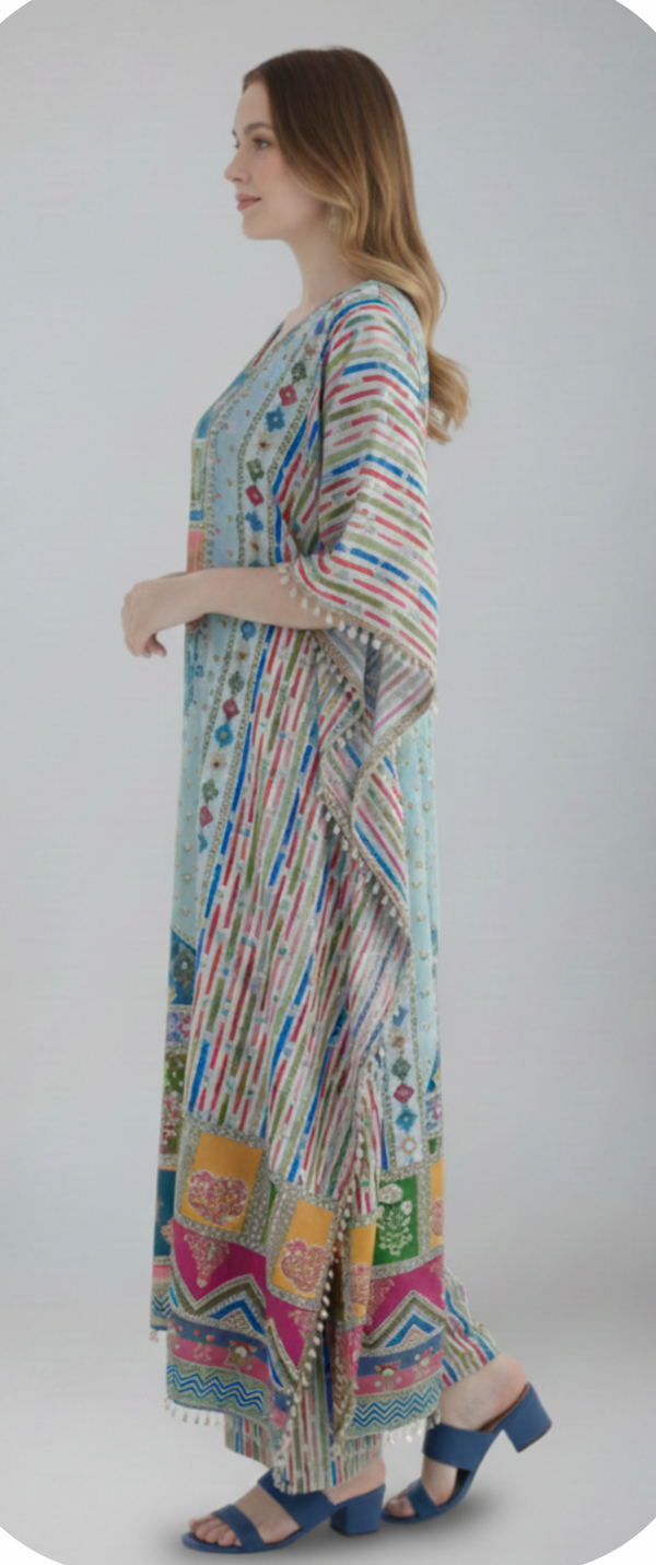 Elegant Sky Blue Designer Kaftan Suit Set