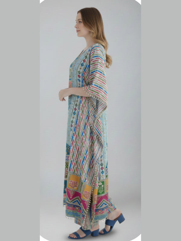 Elegant Sky Blue Designer Kaftan Suit Set