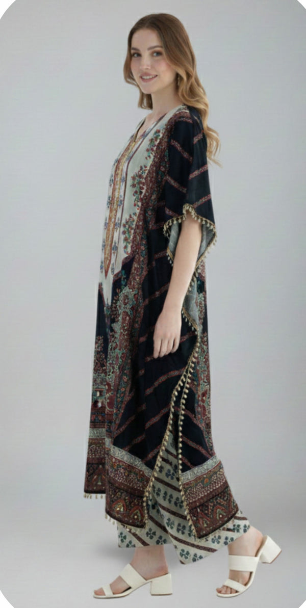 Elegant Black Designer Kaftan Suit Set