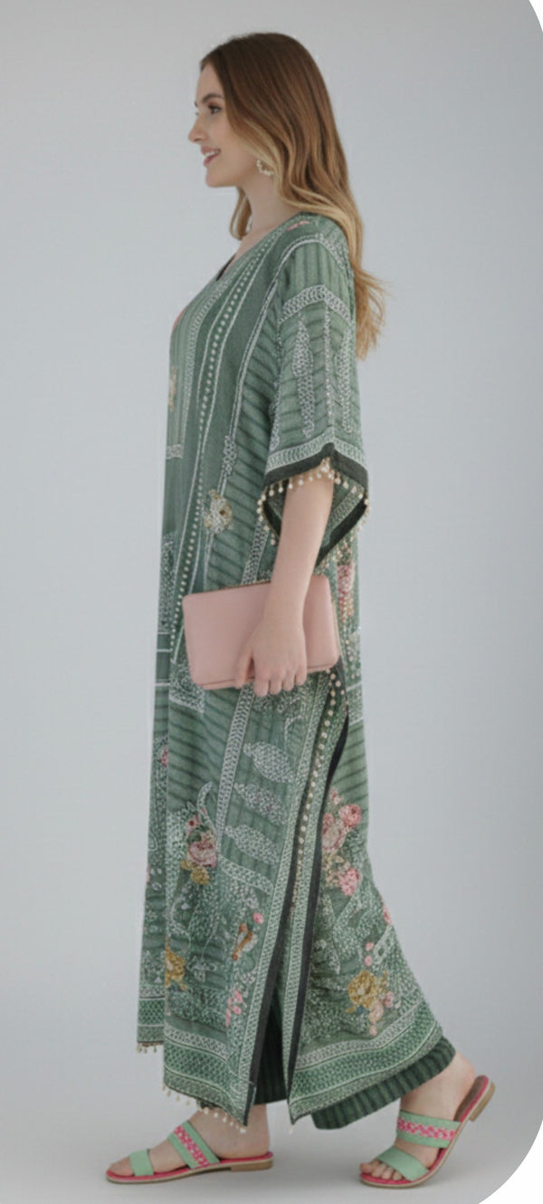 Elegant Olive Green Kaftan Suit Set