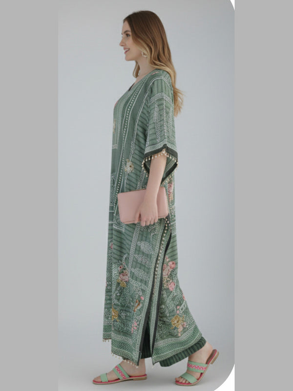 Elegant Olive Green Kaftan Suit Set