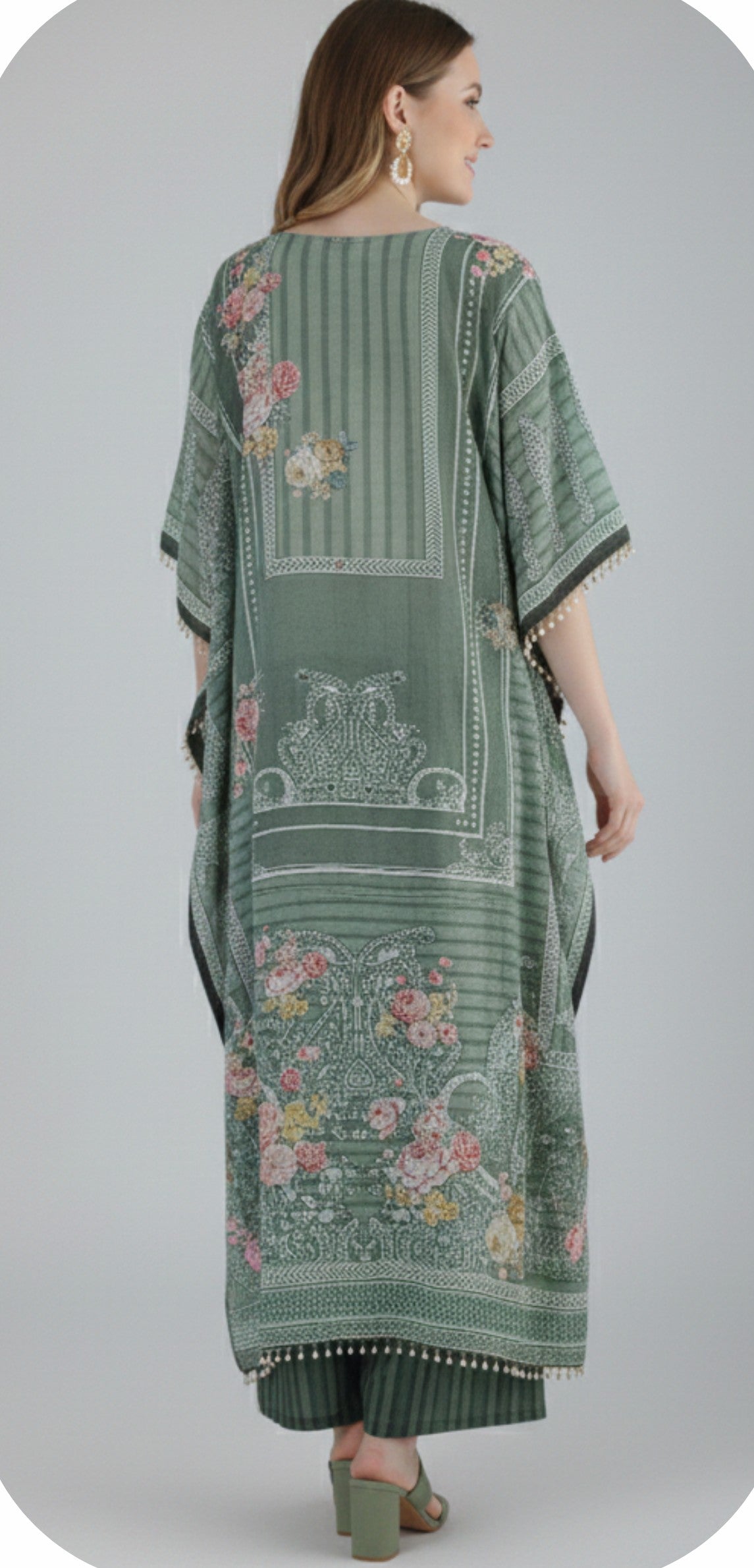 Elegant Olive Green Kaftan Suit Set