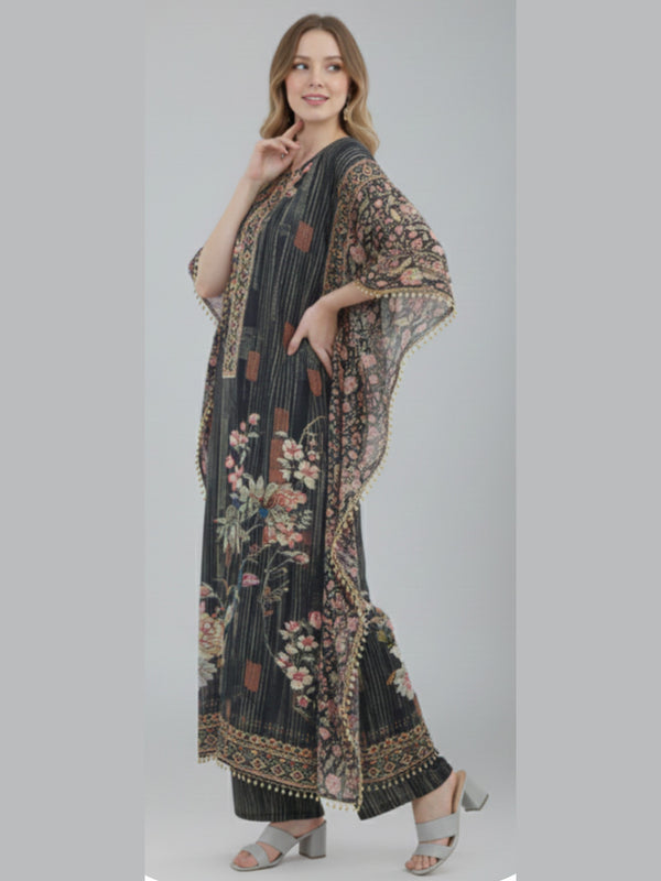 Elegant Charcoal Grey Designer Kaftan Suit Set