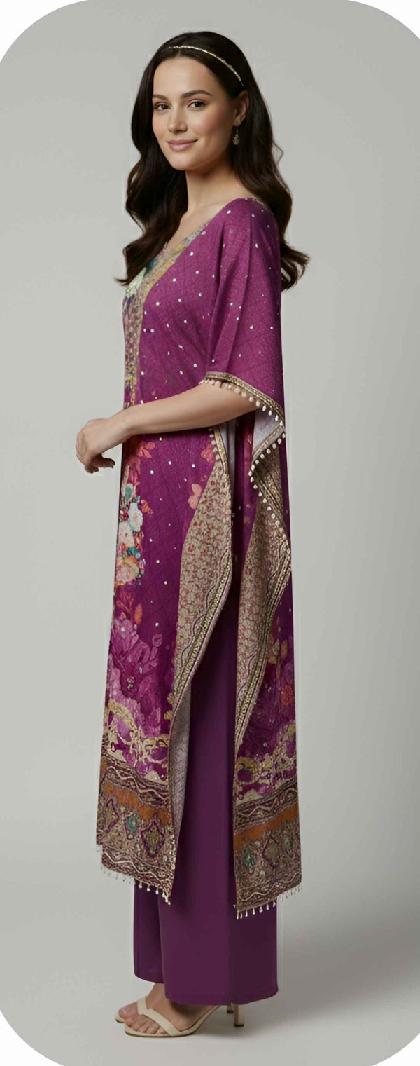 Wine Purple Designer Kaftan Suit Set for Women
