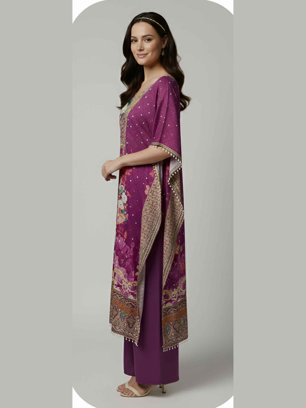 Wine Purple Designer Kaftan Suit Set for Women