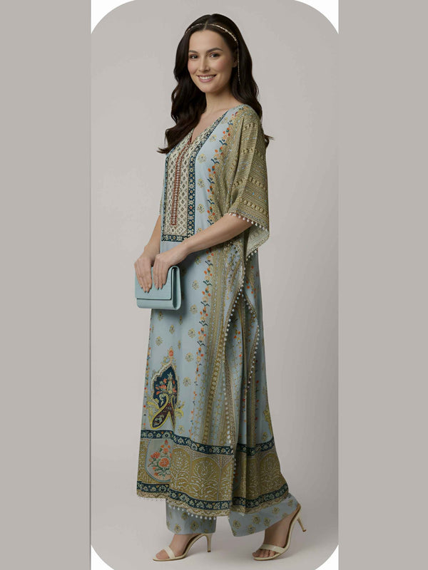 Powder Blue Designer Kaftan Suit Set for Women