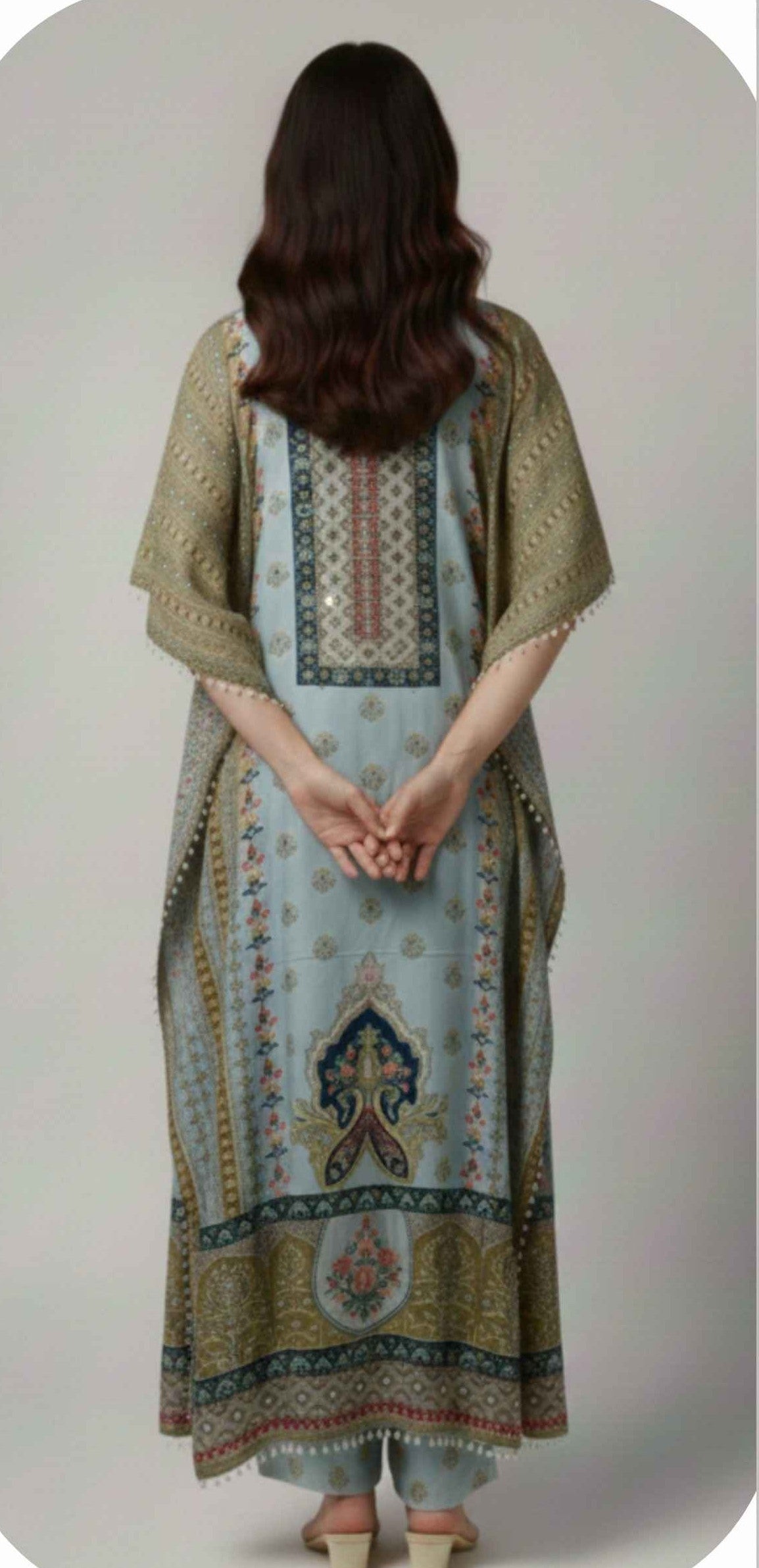 Powder Blue Designer Kaftan Suit Set for Women