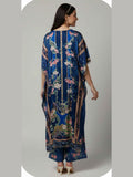 Navy Blue Floral Designer Kaftan Suit Set for Women