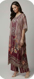Wine Floral Designer Kaftan Suit Set for Women
