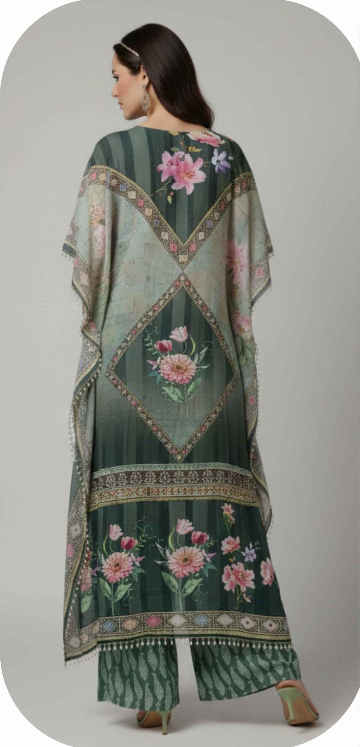 Elegant Sage Green Designer Kaftan Suit Set