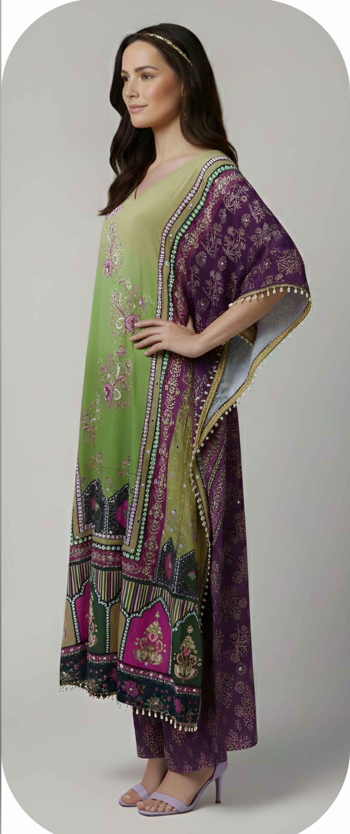 Elegant Olive Green Designer Kaftan Suit Set