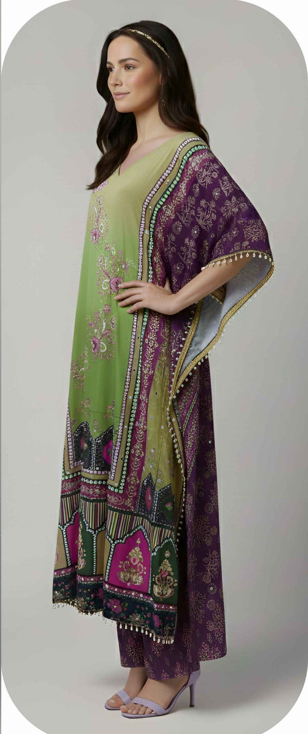 Elegant Olive Green Designer Kaftan Suit Set
