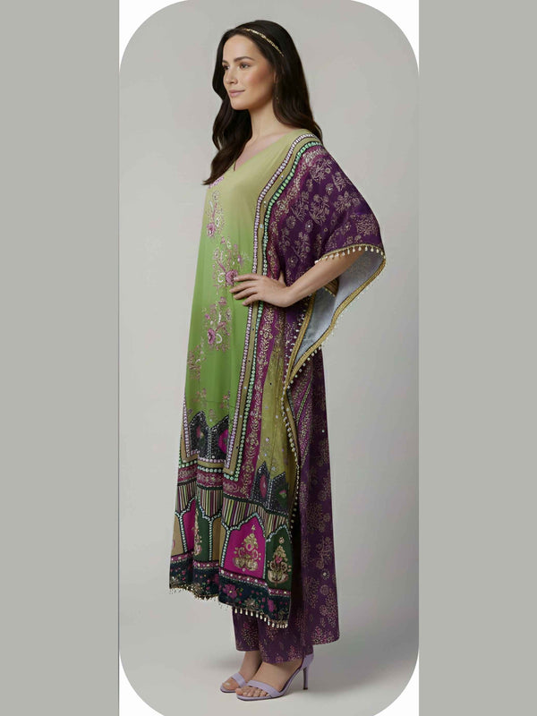 Elegant Olive Green Designer Kaftan Suit Set