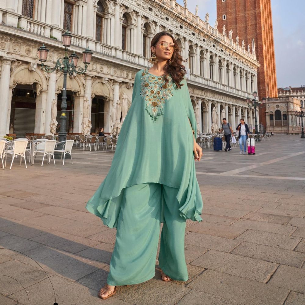 Mint Green Kaftan Coord Set for Women