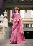 Blush Pink Linen Cotton Saree with Minakari Weaved Pallu