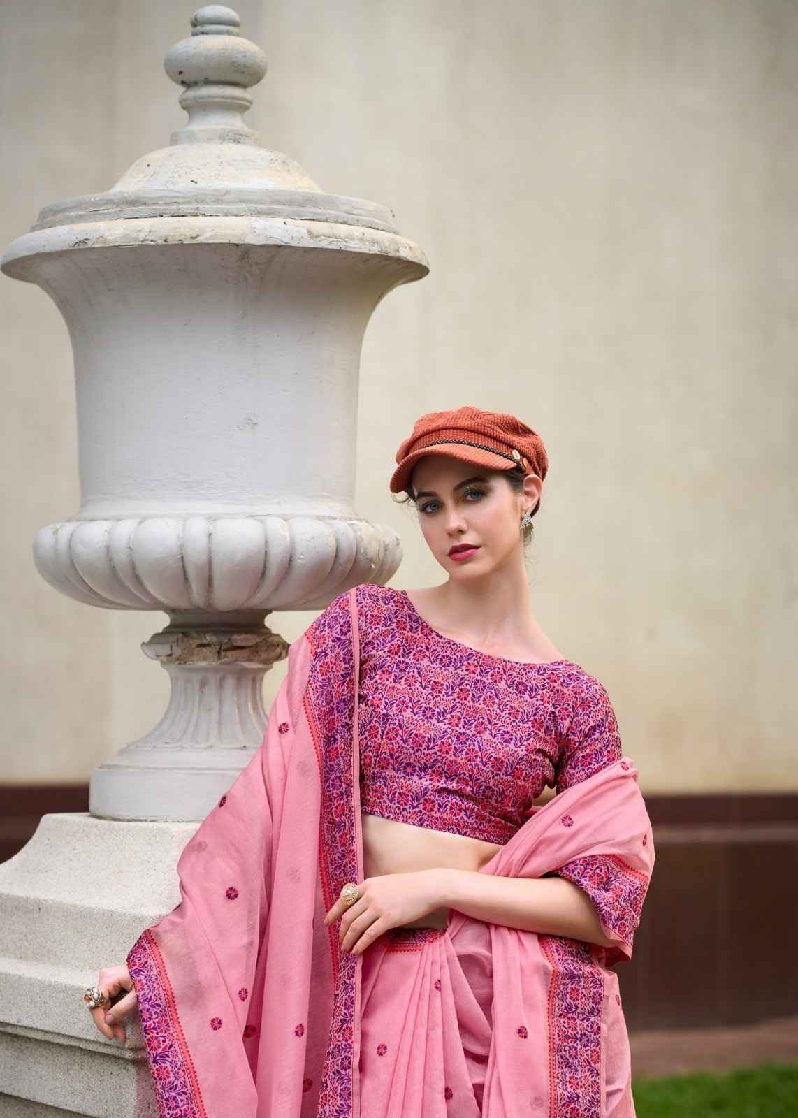 Blush Pink Linen Cotton Saree with Minakari Weaved Pallu