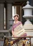Off-White Linen Cotton Saree with Minakari Weaved Pallu