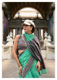 Mint Green Linen Cotton Saree with Minakari Weaved Pallu