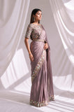 Mauve Ready to Wear Embroidered Designer Saree with Stitched Blouse