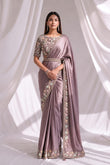 Mauve Ready to Wear Embroidered Designer Saree with Stitched Blouse