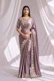 Mauve Ready to Wear Embroidered Designer Saree with Stitched Blouse