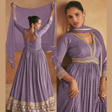 Lavender Floor Length Anarkali Gown with Dupatta – Party Wear