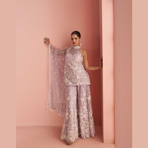 Lavender Partywear Designer Sharara Suit with Dupatta