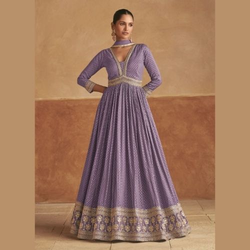 Lavender Anarkali Gown with Dupatta – Elegant Party Wear