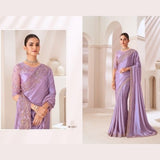 Lavender Designer Satin Saree with Embroidered Border & Blouse