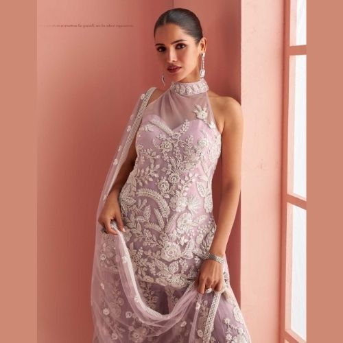 Lavender Designer Sharara Suit