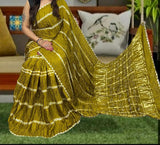 Mehendi Green Shibori Line Modal Silk Saree - Handcrafted Elegance