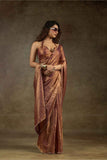 Rose Gold Metallic Satin Silk Saree with Diamond Border