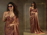 Rose Gold Metallic Satin Silk Saree with Diamond Border