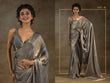 Silver Grey Metallic Satin Silk Saree with Delicate Trim Border