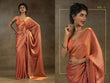 Luxurious Coral Shimmer Silk Saree with Gold Border and Designer Blouse