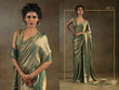 Emerald Green & Gold Dual-Tone Metallic Silk Saree with Designer Sleeveless Blouse