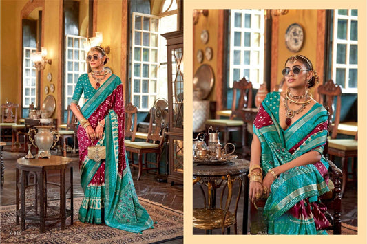 Teal & Wine Patola Silk Saree with Rich Pallu