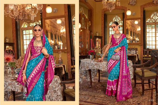 Pure Patola Silk Saree - Turquoise and Magenta Double Ikat Handloom Heritage Collection