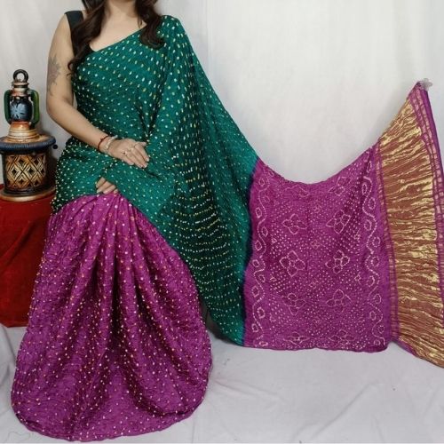 Magenta/Rama Modal Silk Bandhni Saree with Blouse