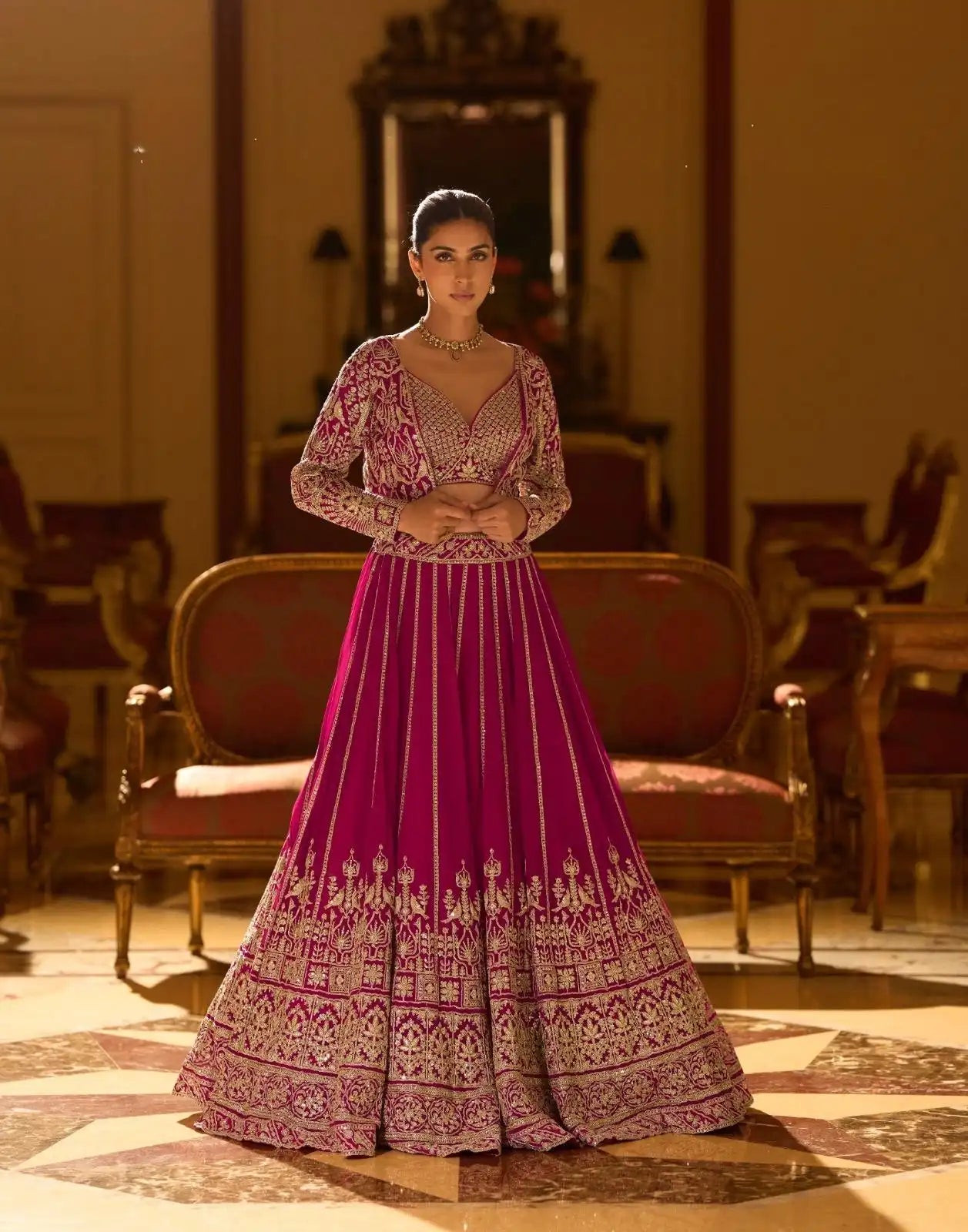 Heavy Embroidered Magenta Designer Lehenga Set