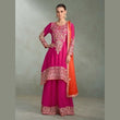 Magenta Real Chinon Palazzo Suit with Embroidered Dupatta