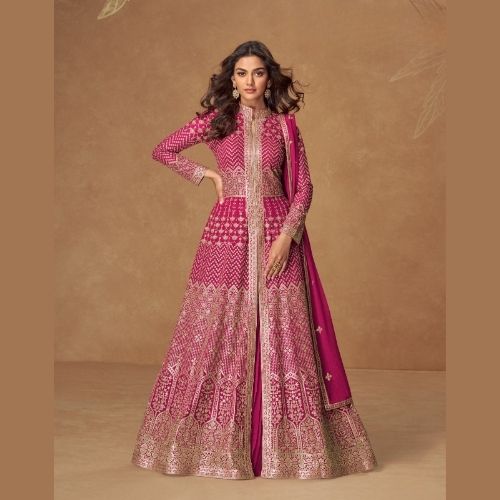 Designer Magenta Georgette Anarkali Gown with Dupatta