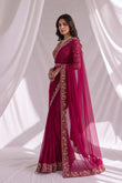Magenta Ready to Wear Embroidered Designer Saree with Stitched Blouse