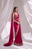 Rani Pink Ready to Wear Designer Saree with Stitched Blouse