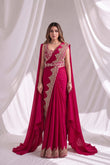 Rani Pink Ready to Wear Designer Saree with Stitched Blouse