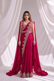 Rani Pink Ready to Wear Designer Saree with Stitched Blouse